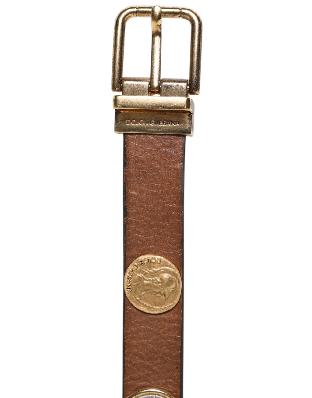Dolce & Gabbana Brown Leather Gold Silver Coin Buckle Belt