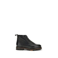 Santoni Black Calf Leather Bos Taurus Lace-Up Boots