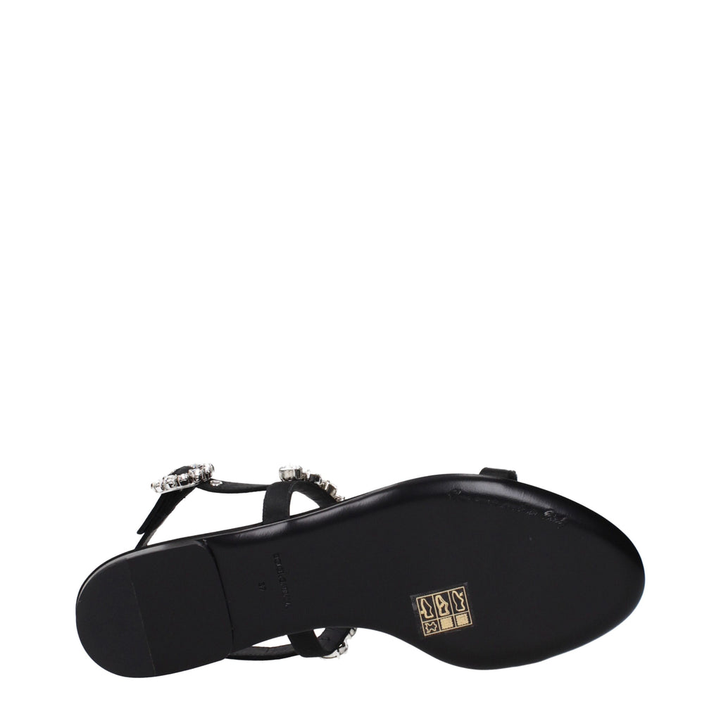 Dolce & Gabbana Black Satin Flat Sandals