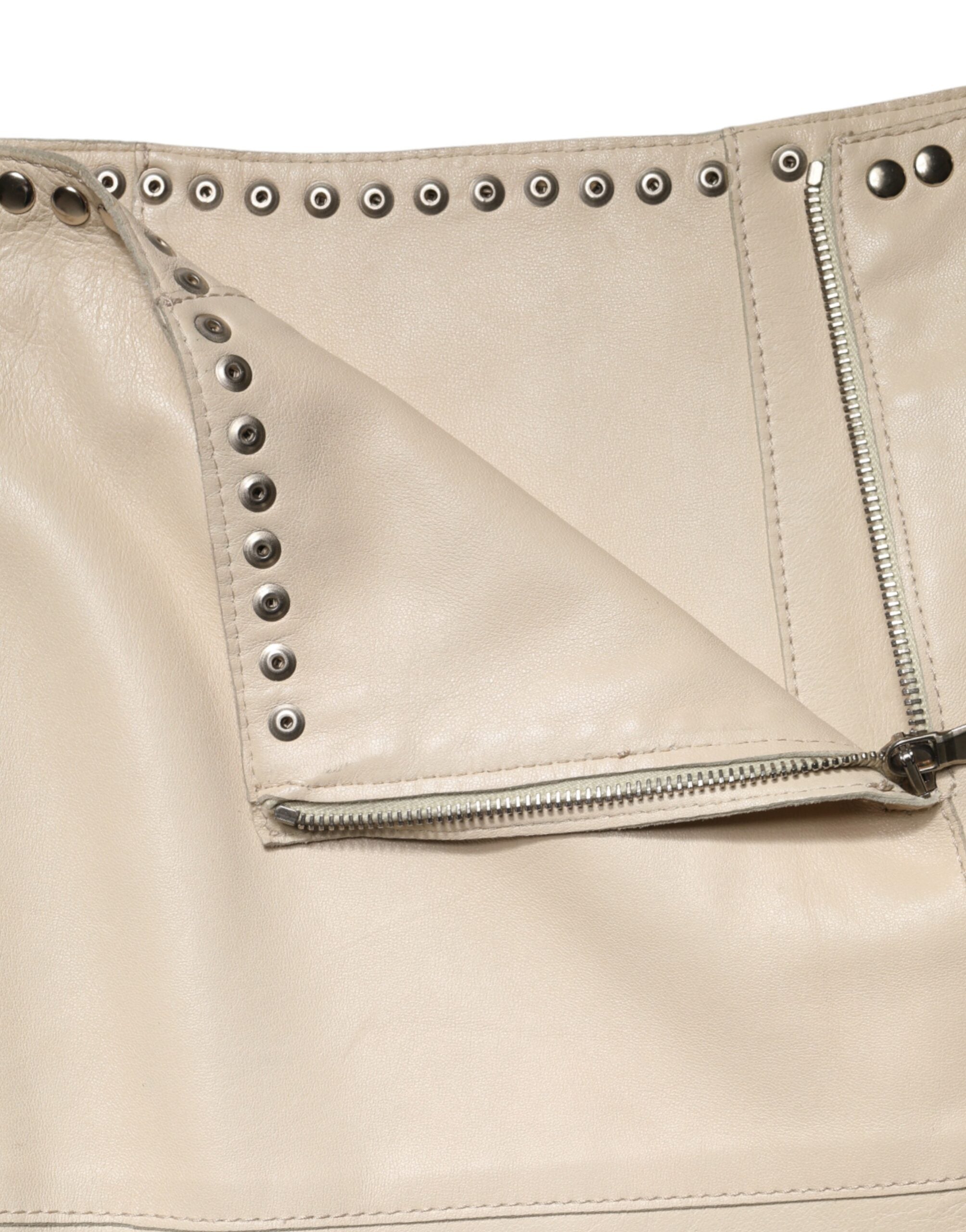 Dolce & Gabbana Beige Leather Studs Mid Waist Mini Skirt