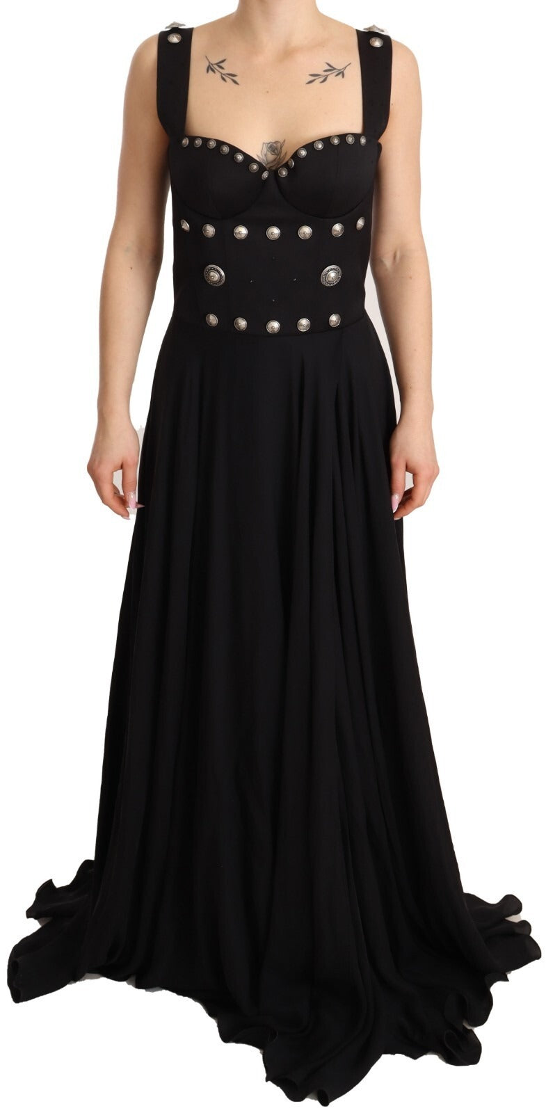 Fausto Puglisi Silk Black Studded Sleeveless A-line Max Dress