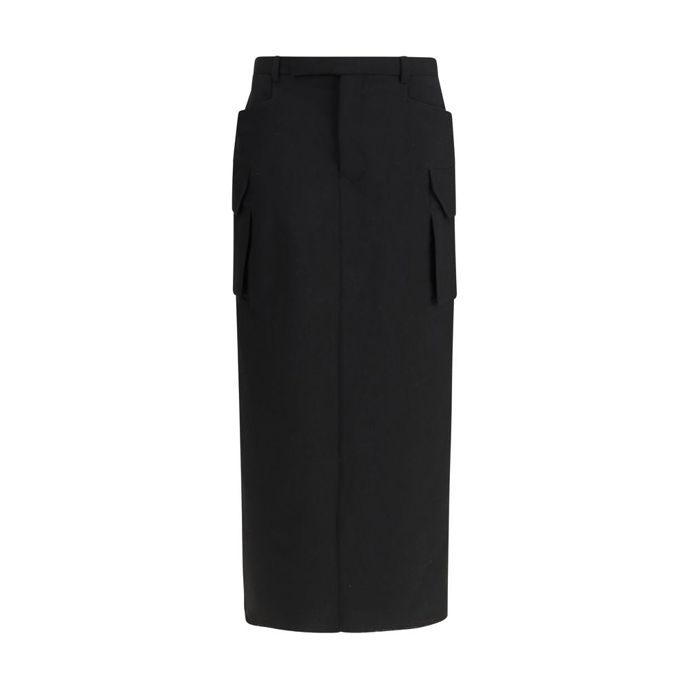 Rick Owens Black Fleece Wool Midi Skirt