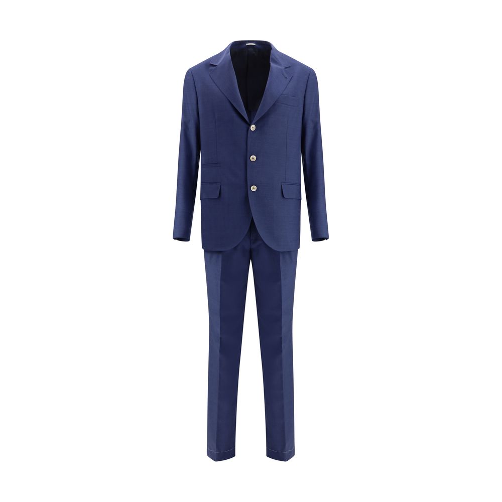 Brunello Cucinelli Blue Fleece Wool Two-Piece Suit