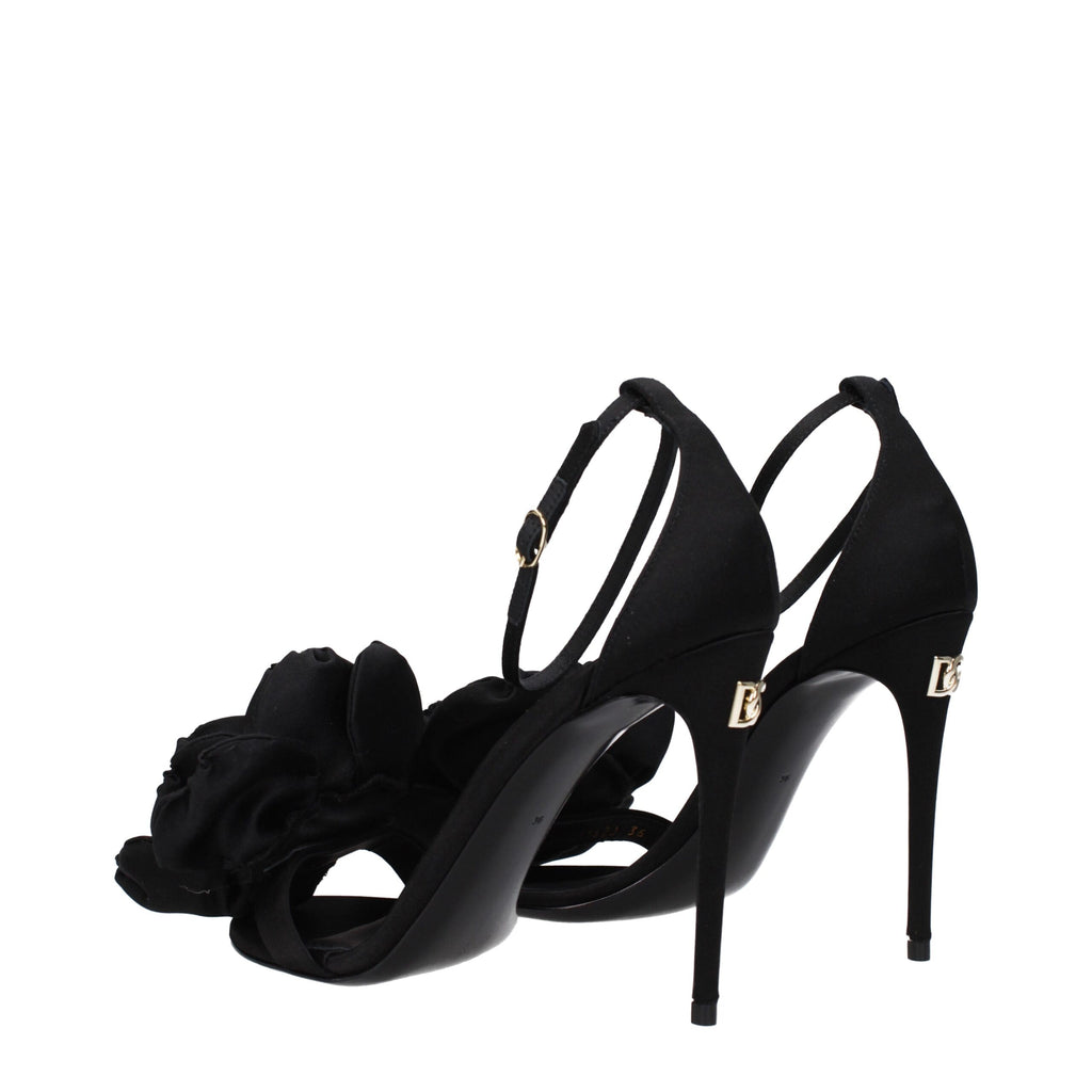 Dolce & Gabbana Black Satin Stiletto Heel Sandals