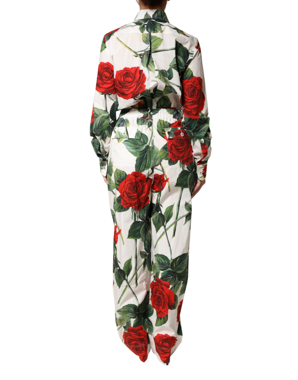 Dolce & Gabbana White Floral Print Cotton Jumpsuit Dress