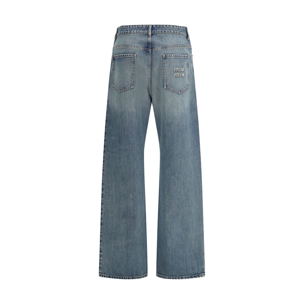 Miu Miu Blue Cotton Straight-Leg Jeans