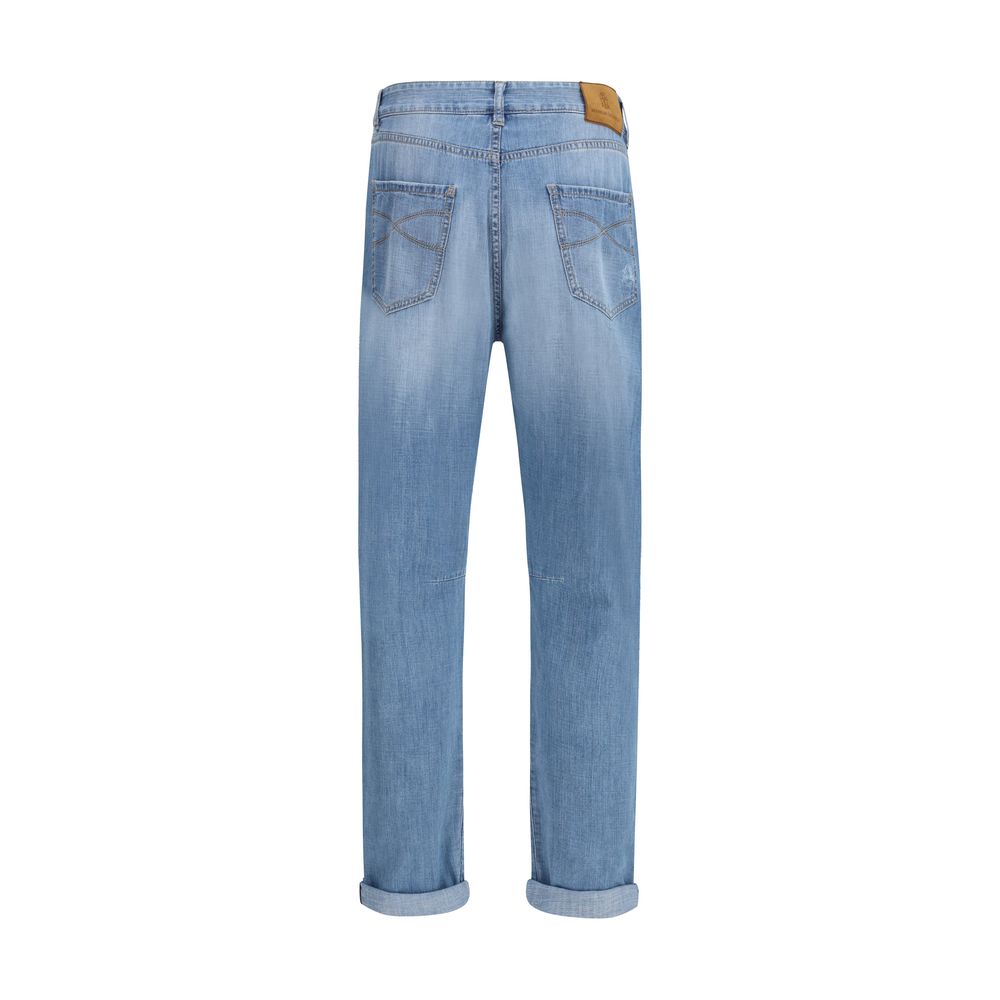 Brunello Cucinelli Light Blue Cotton Relaxed Fit Jeans