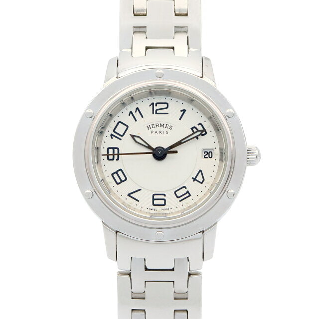 Pre-owned Hermès Clipper Classic stainless steel watch for women, silver, model CP1.210.