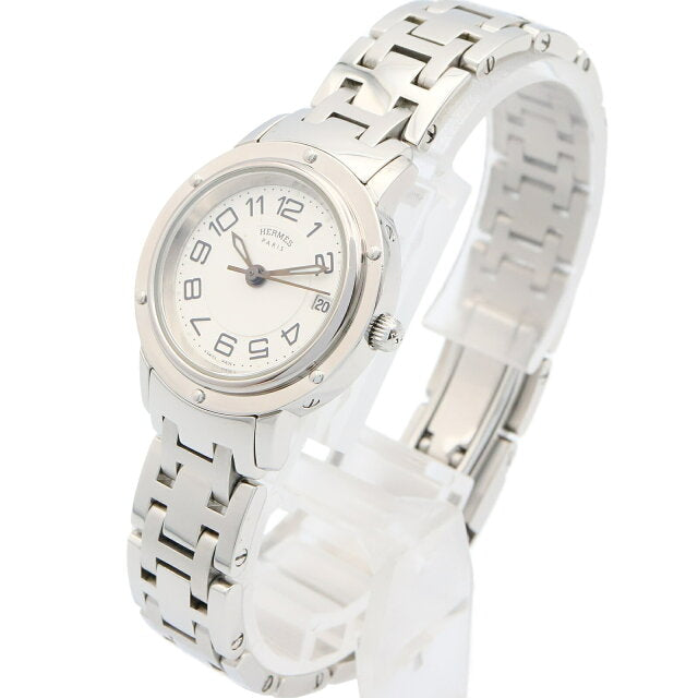 Pre-owned Hermès Clipper Classic stainless steel watch for women, silver, model CP1.210.