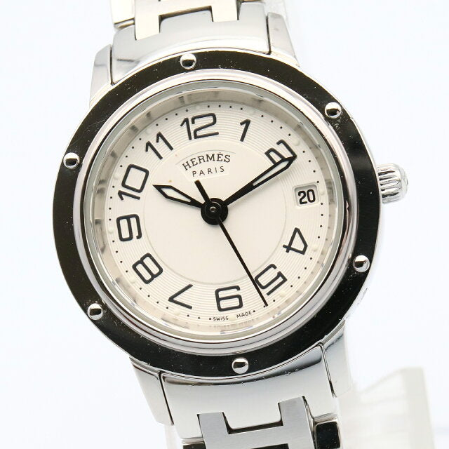 Pre-owned Hermès Clipper Classic stainless steel watch for women, silver, model CP1.210.