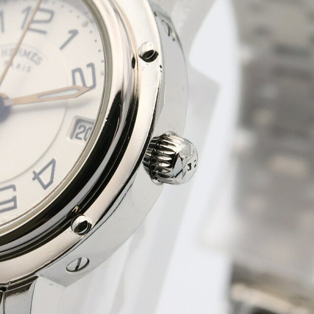 Pre-owned Hermès Clipper Classic stainless steel watch for women, silver, model CP1.210.