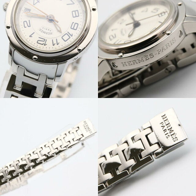 Pre-owned Hermès Clipper Classic stainless steel watch for women, silver, model CP1.210.