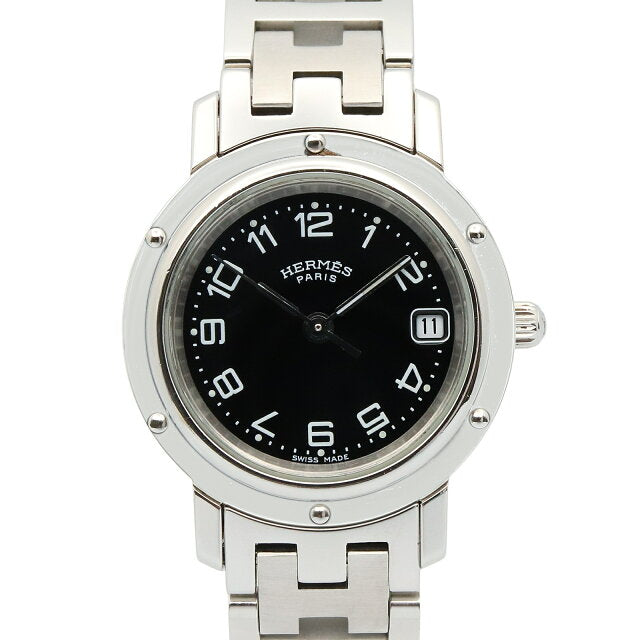 Pre-owned Hermès Clipper watch, stainless steel, women's, black, CL4.210