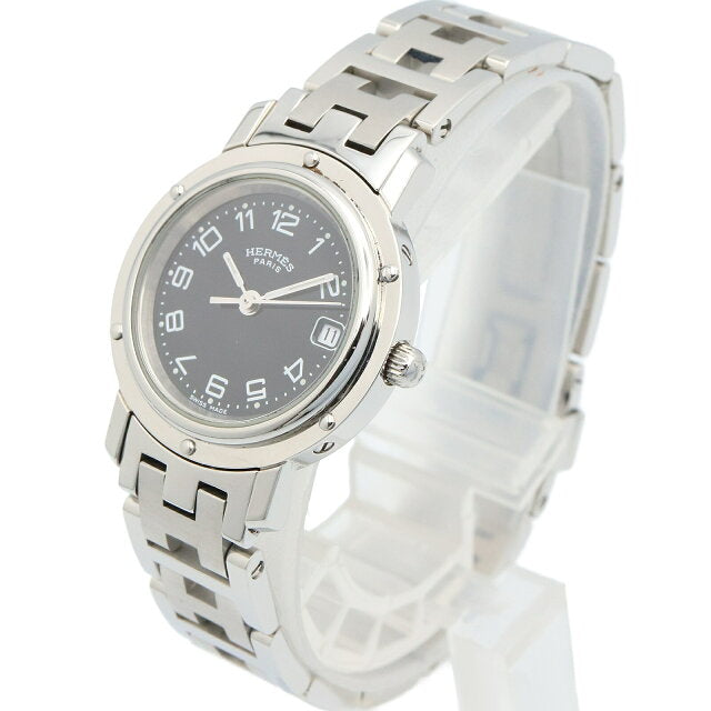 Pre-owned Hermès Clipper watch, stainless steel, women's, black, CL4.210