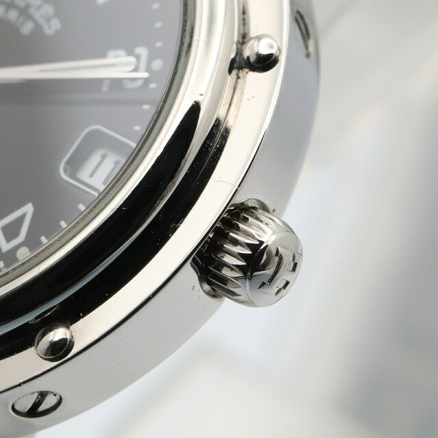 Pre-owned Hermès Clipper watch, stainless steel, women's, black, CL4.210