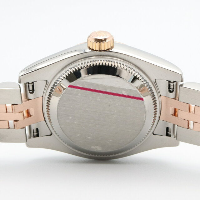 Pre-owned Rolex Datejust V-number watch in 18K pink gold and stainless steel blackRO 179171 for women.