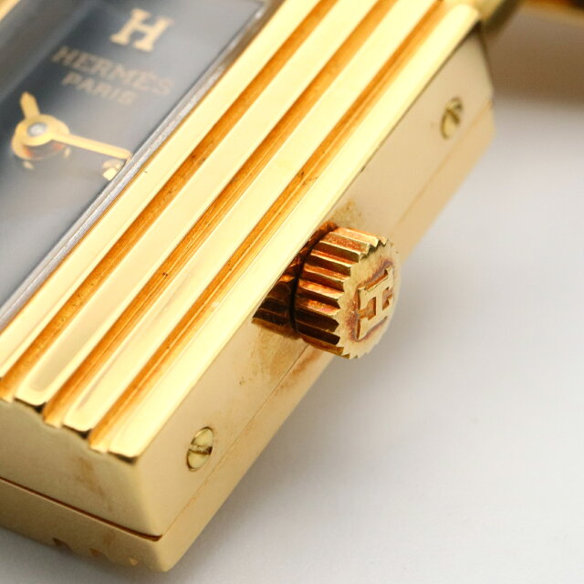 Pre-owned Hermès Kelly Watch, GP (gold-plated) leather, black, women's, KE1.201