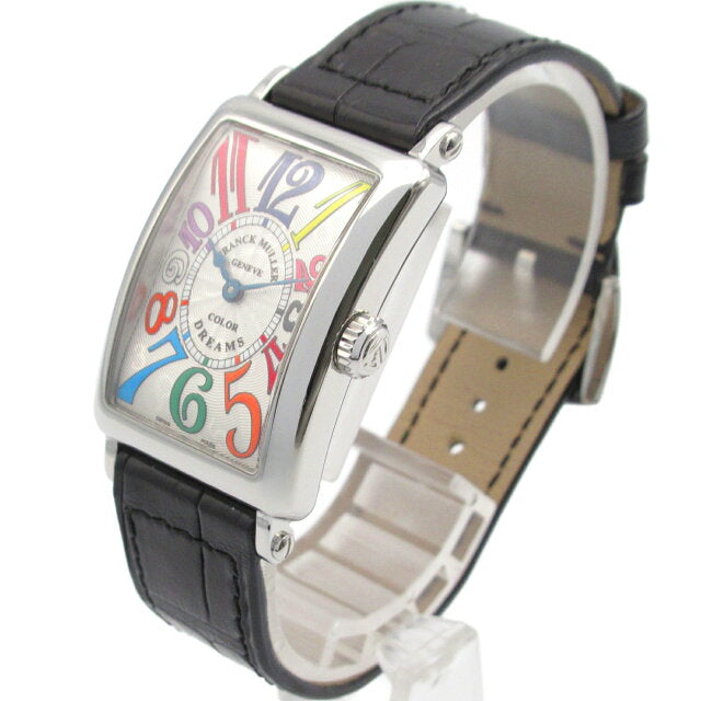 Pre-owned Franck Muller Long Island Color Dream watch in stainless steel and crocodile leather silver