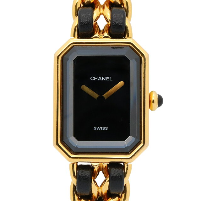 Pre-owned Chanel Premiere L watch, GP (gold-plated) leather black women