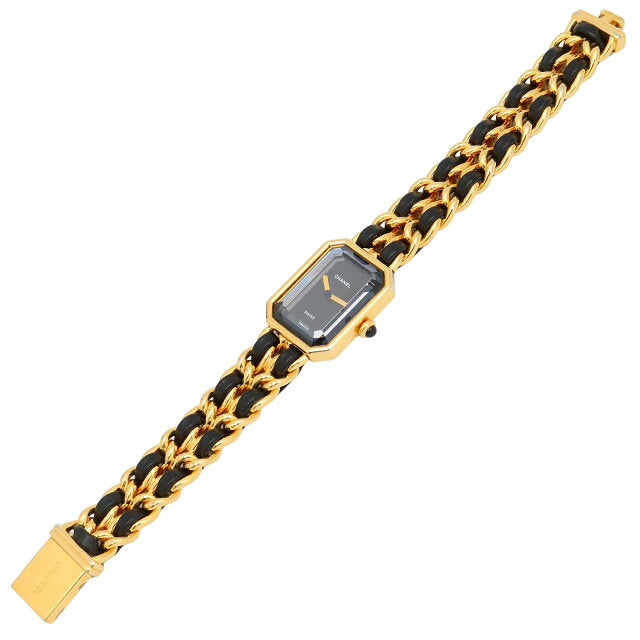 Pre-owned Chanel Premiere L watch, GP (gold-plated) leather black women