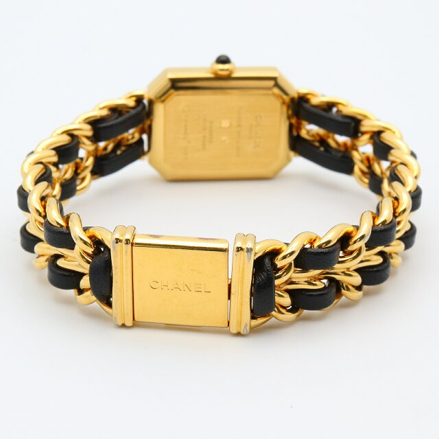 Pre-owned Chanel Premiere L watch, GP (gold-plated) leather black women