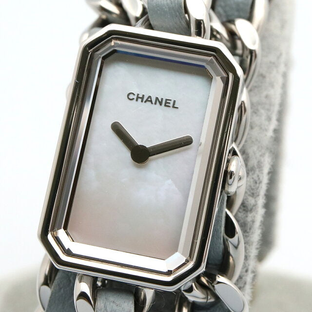 Pre-owned Chanel Premiere Rock watch stainless steel leather and white shell finish women