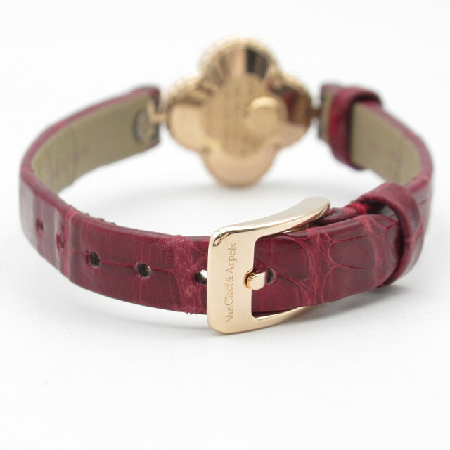 Pre-owned Van Cleef & Arpels Sweet Alhambra watch in 18K pink gold with crocodile leather and white shell