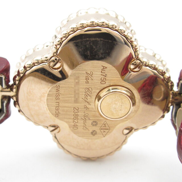 Pre-owned Van Cleef & Arpels Sweet Alhambra watch in 18K pink gold with crocodile leather and white shell